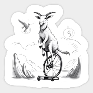 Goat on a unicycle Sticker